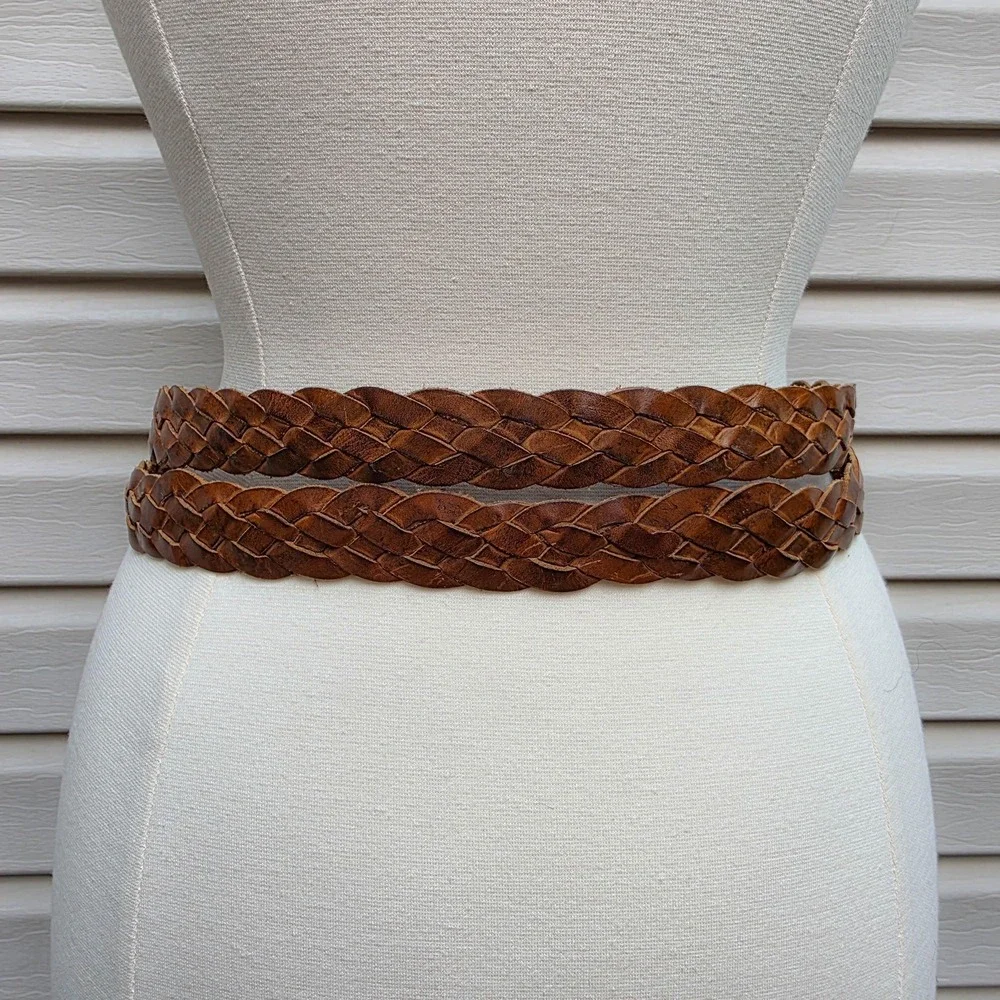 VTG Trafalgar Double Wrap Braided Leather Belt Womens XL Brown Boho Western USA
